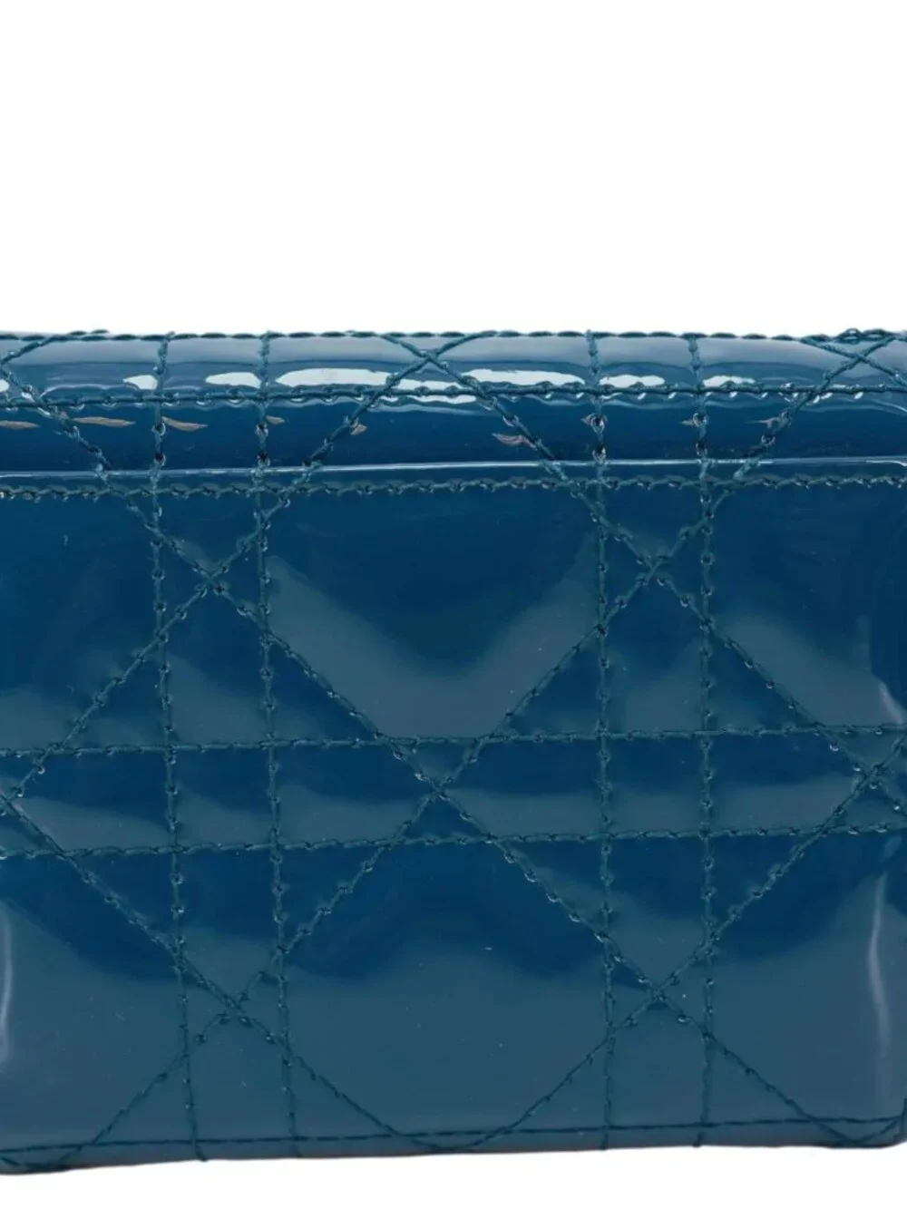 Christian Dior  Lady Dior Lotus Cannage Patent Leather Wallet Blue
